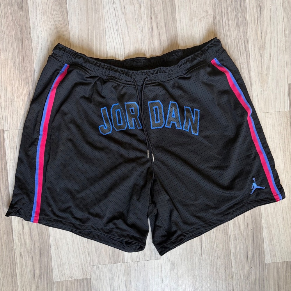 Jordan Mens Black Mesh Basketball Shorts Pink Blue Stripe Jumpman 3XL